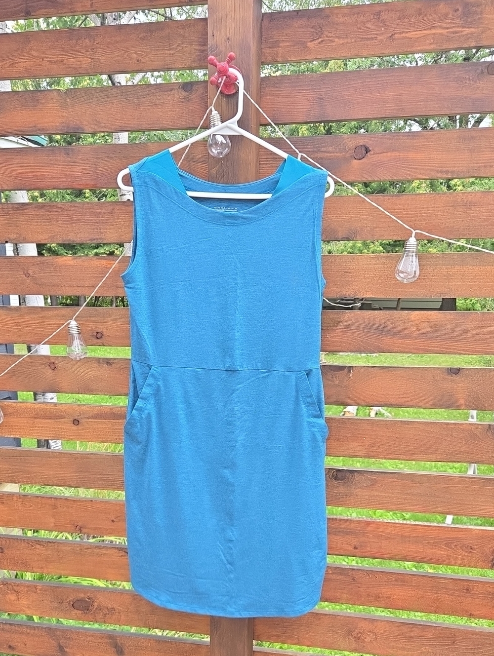 Sleeveless Teal Blue Shift Dress with Pockets - Women